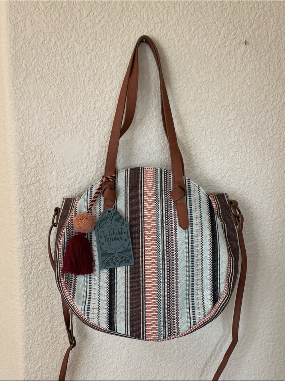 T-Shirt & Jeans Striped Round Crossbody/Shoulder Bag with Tassel Charm - 💖💖💖NWT
